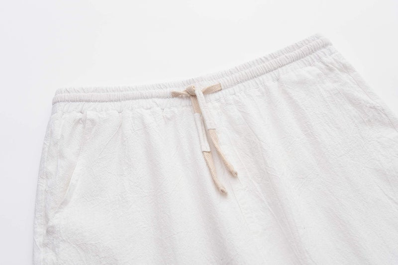 SIR7 Men's Linen Casual Classic Fit 11 Inch Inseam Elastic Waist Shorts with Drawstring White XX-Large - Image 3